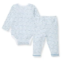 Burt's Bees Organic Baby Bodysuit Set Blue Slub Stripe