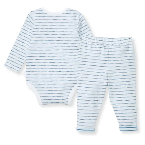 Burt's Bees Organic Baby Bodysuit Set Blue Slub Stripe