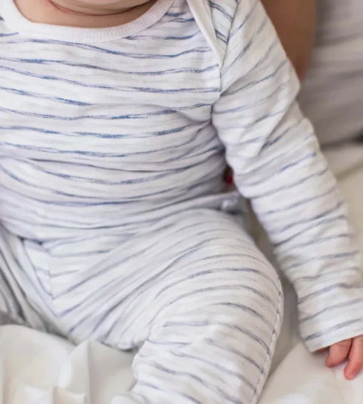 Burt's Bees Organic Baby Bodysuit Set Blue Slub Stripe