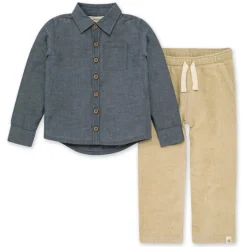 Burt's Bees Organic Baby Chambray Button Down Shirt & Raised Rib Pant Set