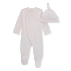 Burt's Bees Organic Baby Micro Stripe Jumpsuit & Knot Top Hat Set Dawn