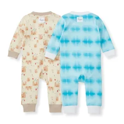 Burt's Bees Organic Baby One-Piece Footless Sleep & Play 2 Pack: Sandy Castles & Printed Tie Dye