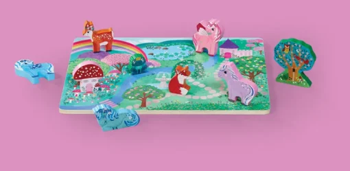 Crocodile Creek Let's Play 16 Piece Chunky Wooden Puzzle - Unicorn Garden
