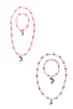 Great Pretenders Necklace & Bracelet Set: Purple/Pink Rainbow