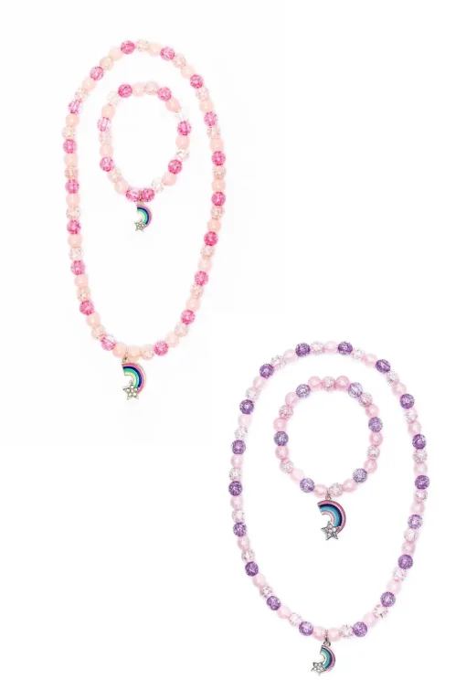 Great Pretenders Necklace & Bracelet Set: Purple/Pink Rainbow