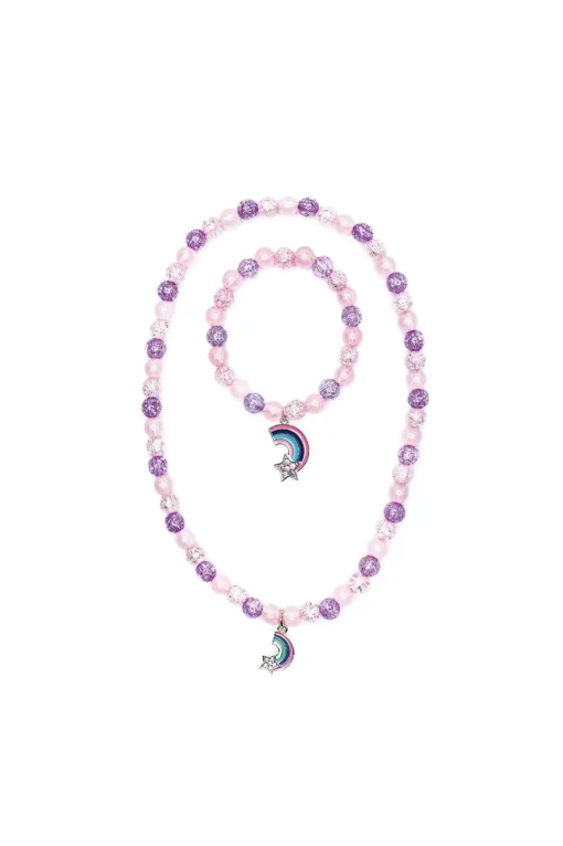 Great Pretenders Necklace & Bracelet Set: Purple/Pink Rainbow