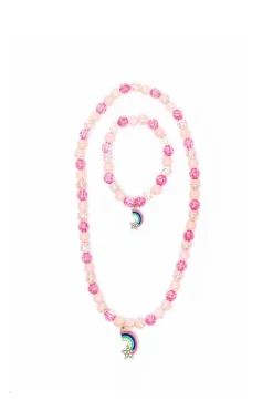 Great Pretenders Necklace & Bracelet Set: Purple/Pink Rainbow